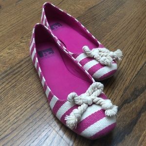 Striped flats with rope bow